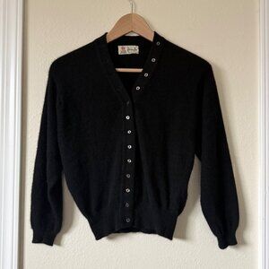 VTG Pringle Of Scotland Black Cashmere Cardigan Full Button-Front Sweater Size S